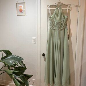 Dusty Sage Pleated Chiffon Bridesmaids Formal Dress